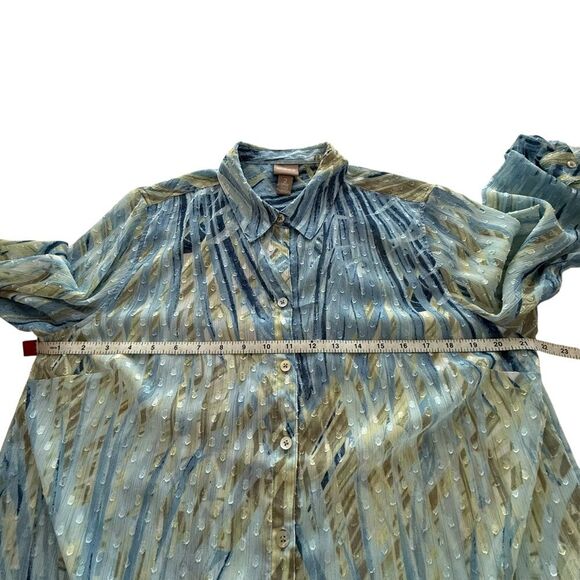 Chico's Swiss Dot Textured Sheer Blue and Green Grass Fairy Blouse size 2 (M) - Picture 4 of 9